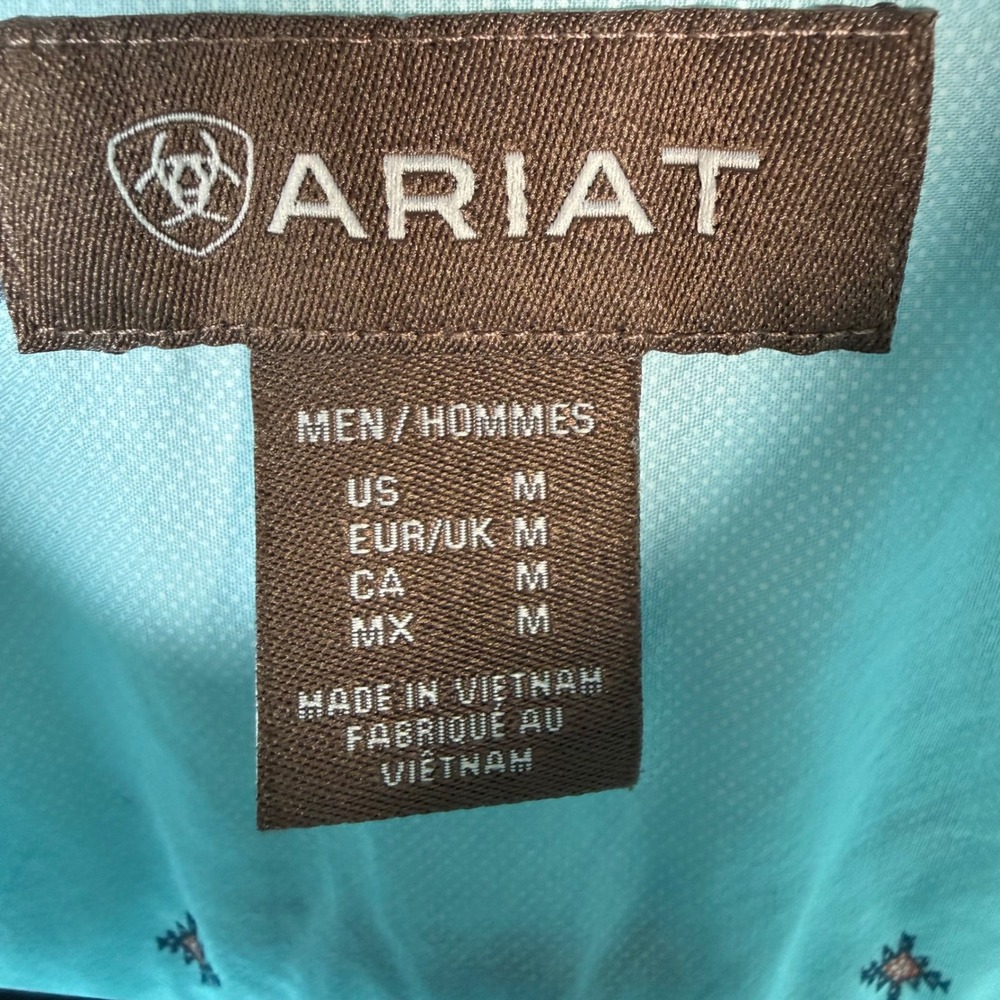 Ariat Royce Mens M Blue Geometric Diamond Western Short Sleeve Button Down Shirt - Picture 13 of 15